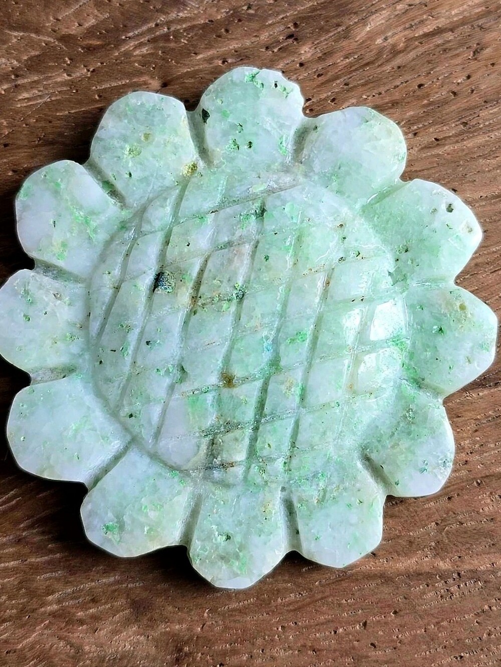 Green Jadeite Jade Sunflower, Spiritual Abundance & Heart Chakra Healing Crystal